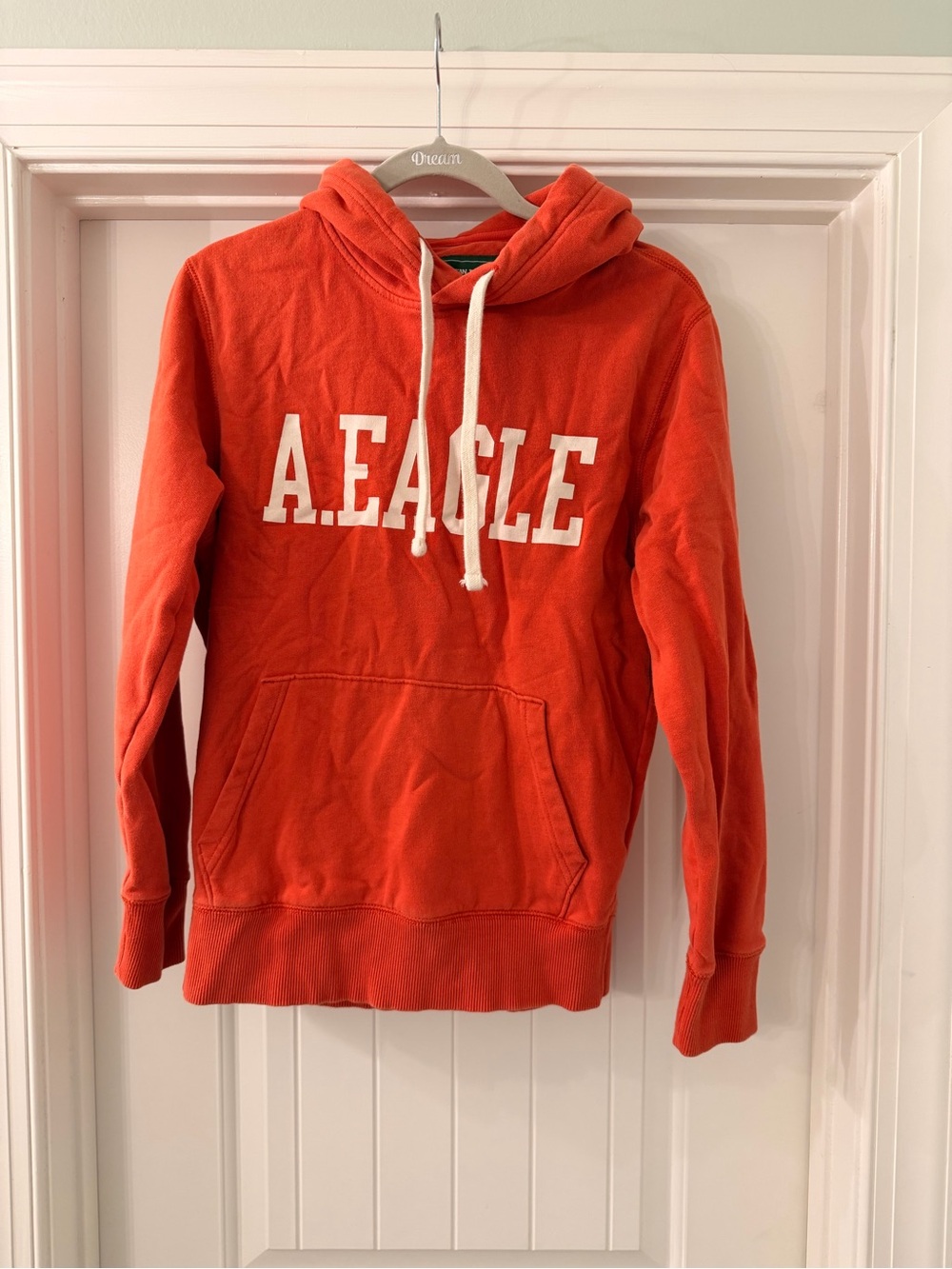 American Eagle Outfitters Orange Pullover Hoodie with White Logo